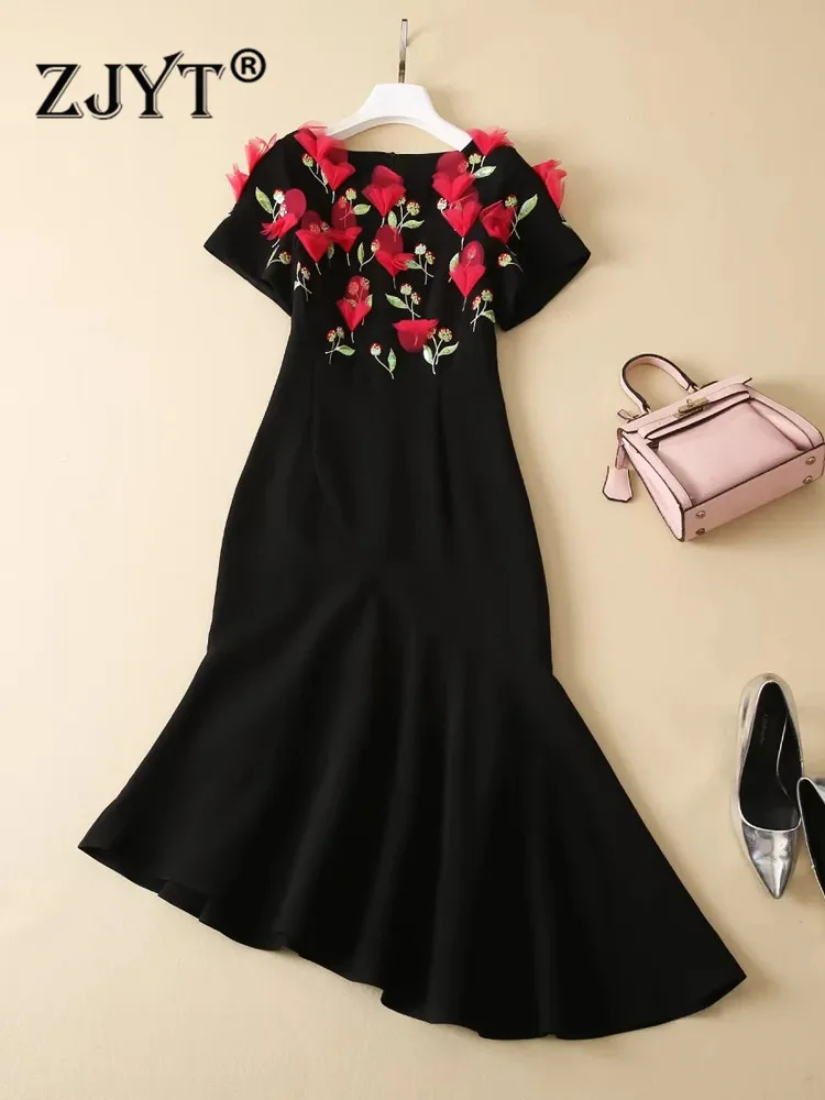 

Модные дизайнерские асимметричные вечерние платья ZJYT с цветочной аппликацией для женщин, Элегантное коктейльное платье с вышивкой и корот...