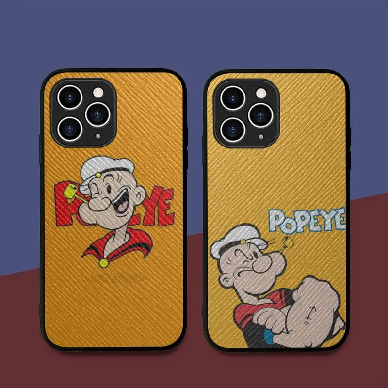 

FHNBLJ Popeye The Sailor Man Phone Case Hard Leather Case for iPhone 11 12 13 Mini Pro Max 8 7 Plus SE 2020 X XR XS Coque