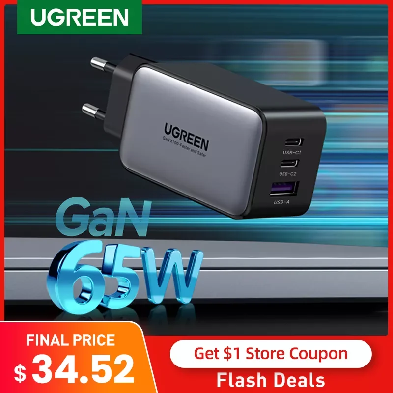 

U-G-REEN 65W GaN Charger Quick Charge 4.0 3.0 Type C PD USB Charger for iPhone 12 13 Pro Max Fast Charger For Laptop PD Charger