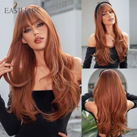 easihair red brown synthetic wigs with bangs long wavy natural hair wigs for women ginger daily cosplay wig heat resistant