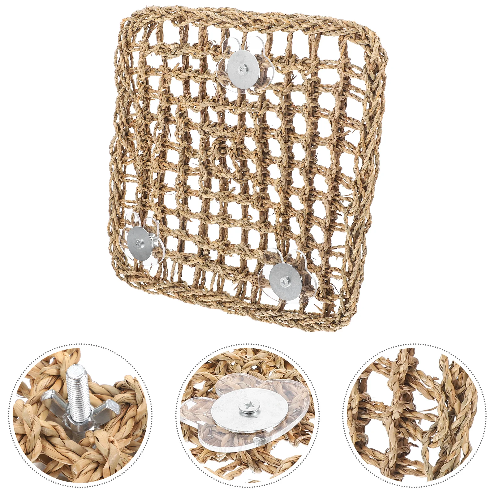 

Woven Toys Bird Rope Hammock Climbing Net Bunny Seagrass Mat Parrotladder Chew Natural Parakeet Dragon Cage Toy Hamster Pet