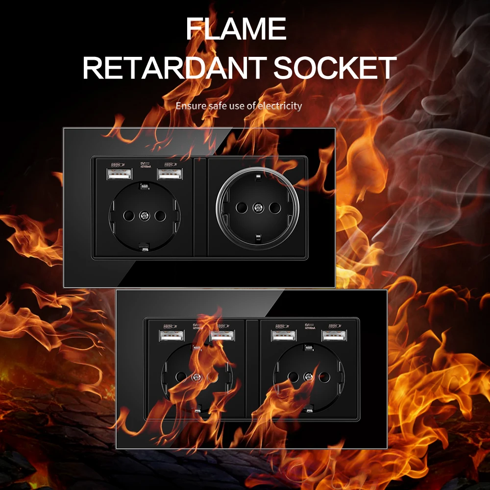 Двойной USB настенная розетка с украшением в виде кристаллов Стекло Панель 16A