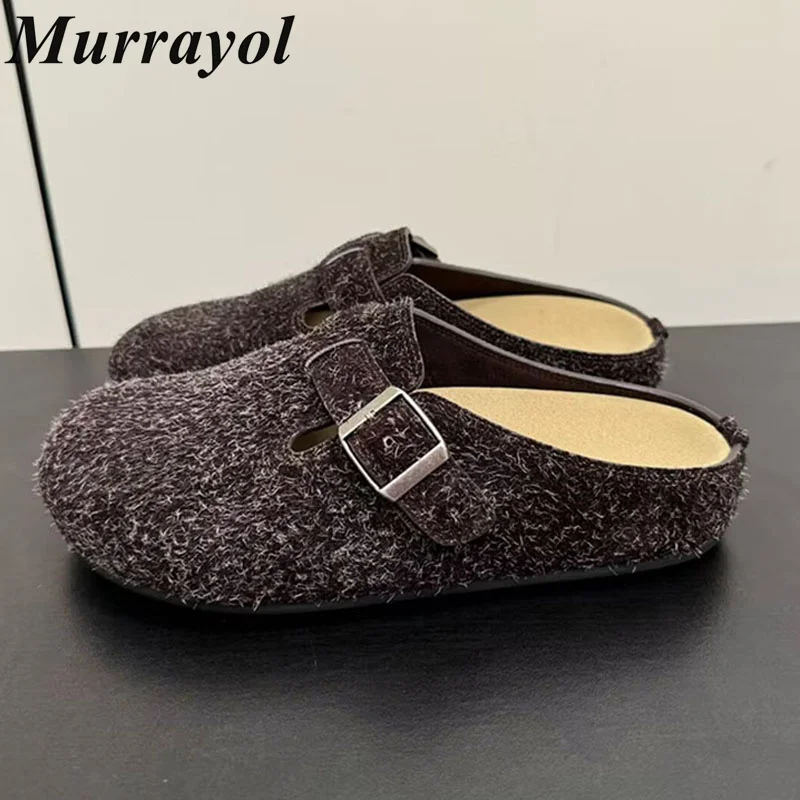 Замшевые Шлепанцы из коровьей кожи с закрытым носком и пряжкой для ремня Женские