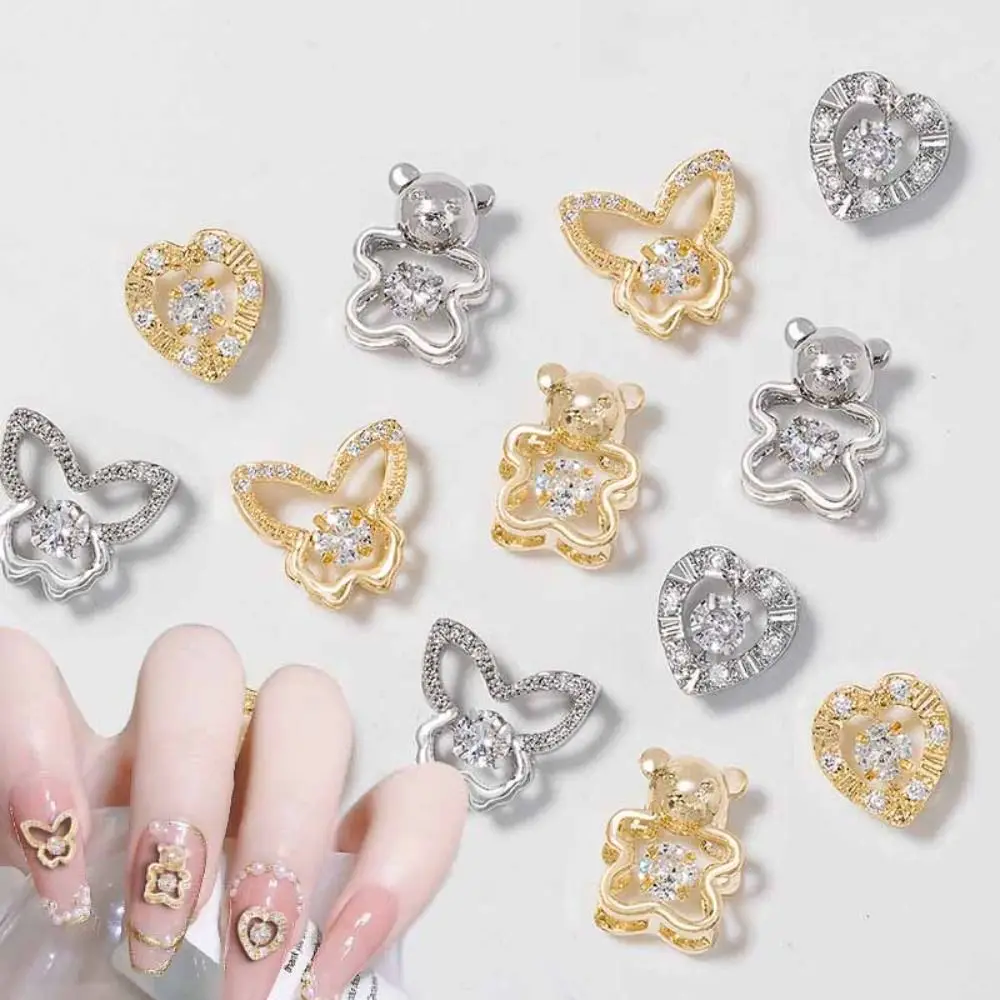 

Luxury Zircon 3D Nail Art Deco Gold and Silver Butterfly & Little Bear Nail Jewelry Accessories DIY Nail Decoration Jewelry