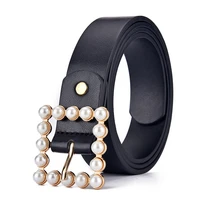 jeans belts women leather artificial pearl belt inlay elastic waist new fashion design sweet grace style fashion
