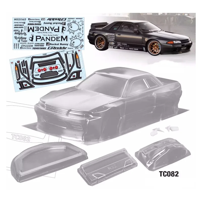 TC082 1/10 GTR R32, Wide-body Housing 200mm, Transparent Body Shell With Lamp Cup/Rearview Mirror