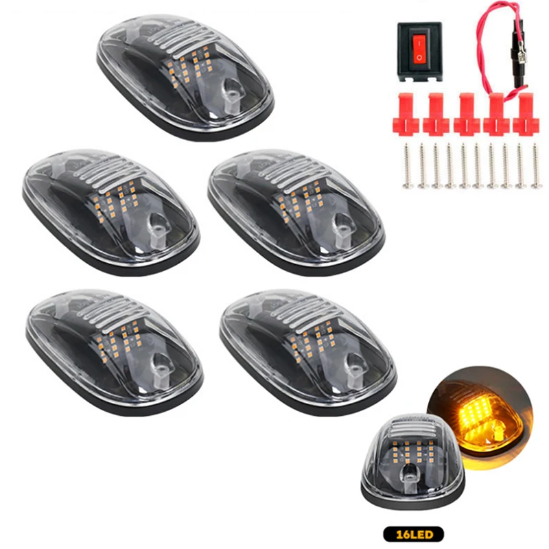 

5 шт., 9 светодиодов, маркер кабины, светодиодный светильник для мыши на крыше, ходовые огни, янтарно-белый сигнальный светильник для грузовиков F150, внедорожников, сигнальная лампа