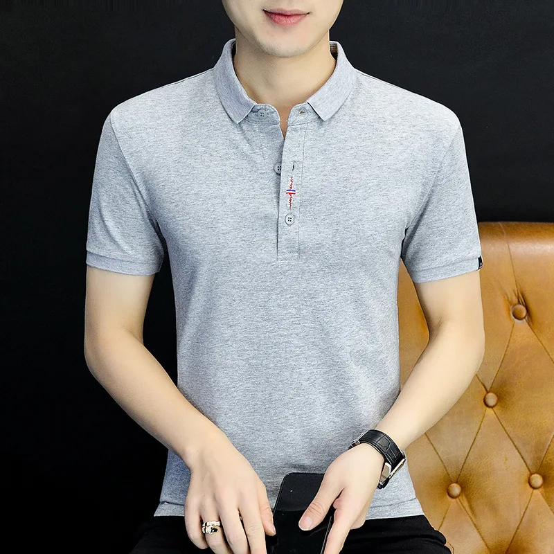

2023 Summer New Men's Polo Shirt Loose Lapel Cotton Sports T-shirt Half Sleeve Solid Casual Fashion Mens Short Sleeved T-shirt
