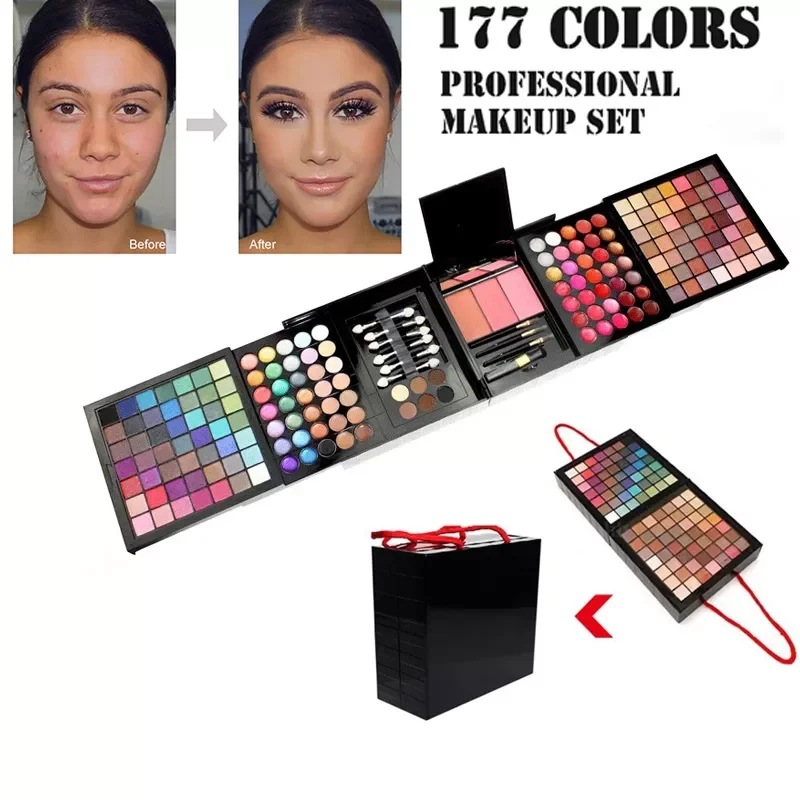 

Professional 177 Color Makeup Set Matte Shimmer Eyeshadow Palettes With Brush Lipstick Make Up Kit Bronzer Blush Cosmetics Gift