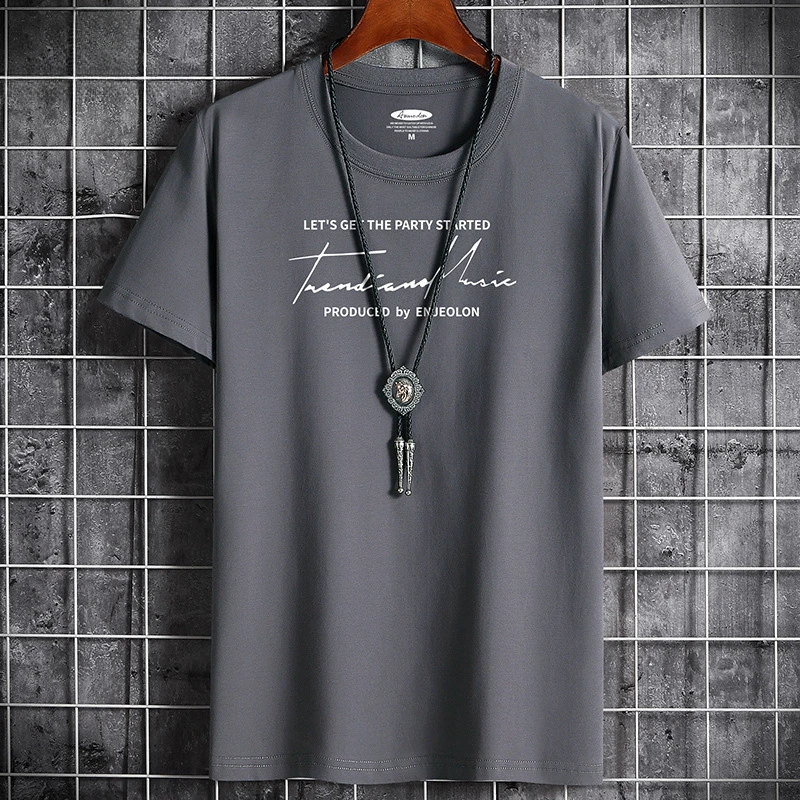 

2021 Summer Men Tops Plus Size S-6XL Loose O-Neck Short Sleeve Man Cotton Tshirt Letter Print Men's Casual T-shirts