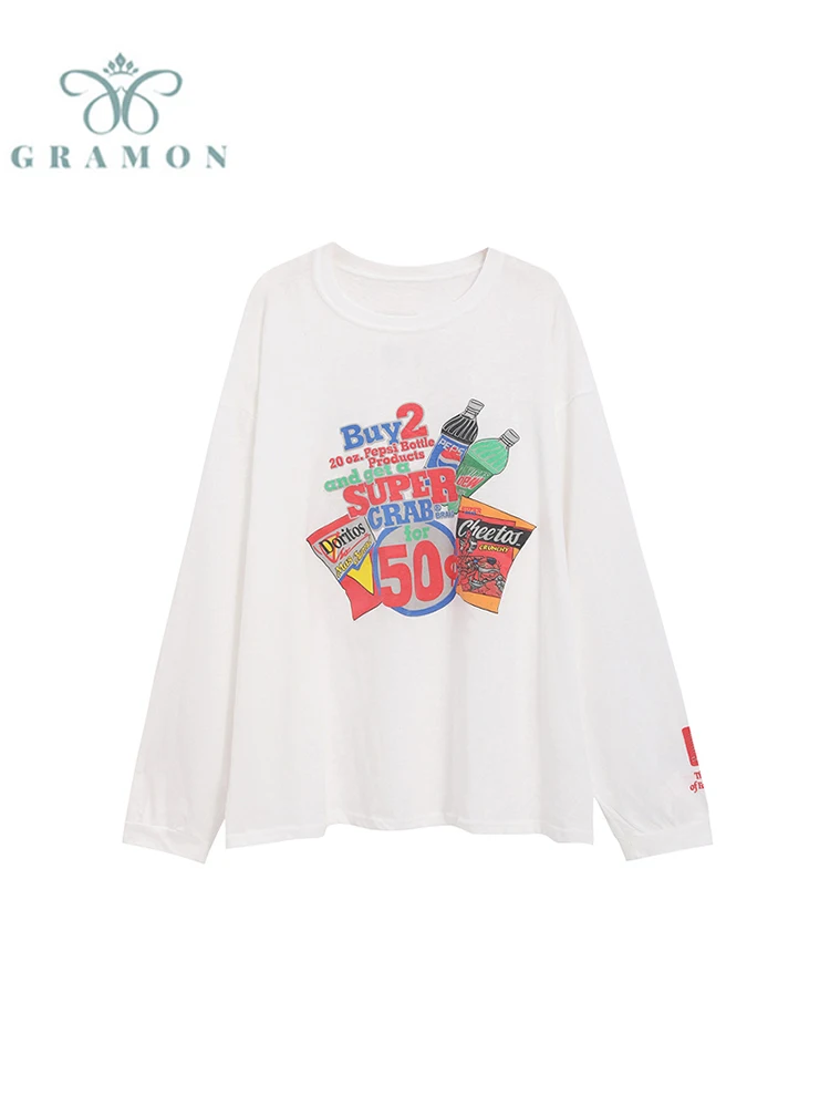 

Harajuku Long Sleeve Loose T-shirt Women Y2k Vintage Aesthetic Thin Top Female Print Tee 2022 Autumn Basic Streetwear T Shirt