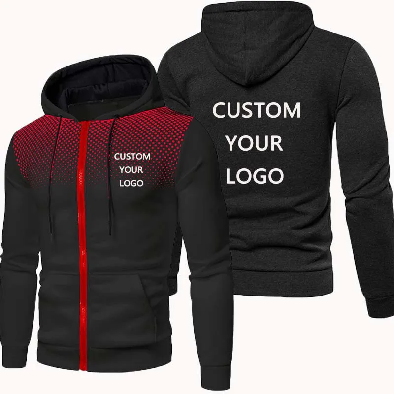 Custom Brand Logo Men Hoodies Jacket Spring Autumn Long Sleeve Slim Fit Casual Sport Zip Outdoor Tops Coat Black White Navy Blue