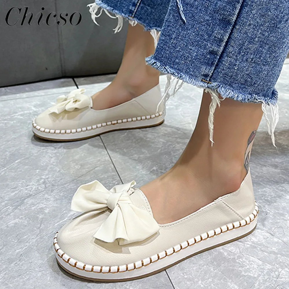 

Женские лоферы без застежки с бантом, новинка весны 2023, элегантная мягкая подошва, женские удобные туфли больших размеров 36-43 на плоской под...