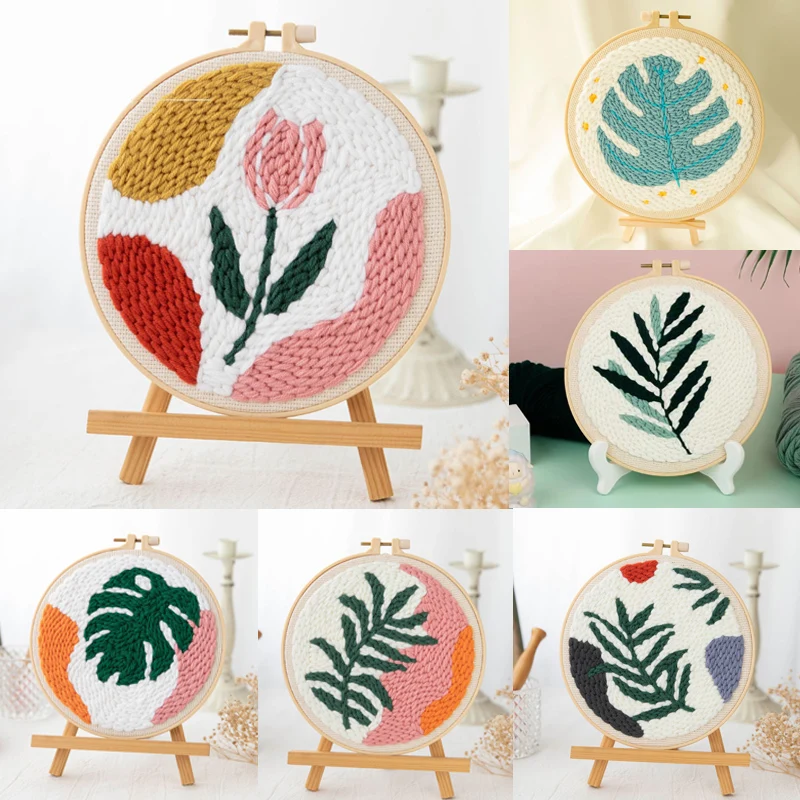 

DIY Punch Needle Kit Flower Leaf Rose Embroidery Poke Wool Yarn Needle Cross Stitch Kit For Beginner Women Handmade Gift 2023