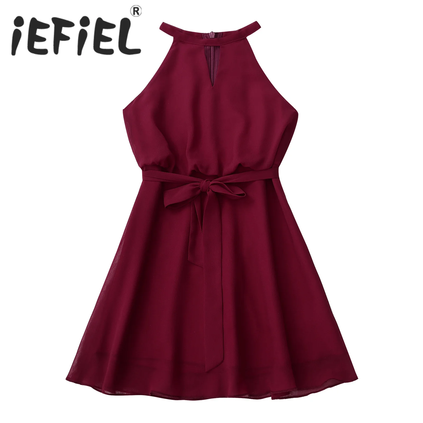 

Girls Summer Chiffon Dress Halter Sleeveless High Waist Fully Lined Big Girls Teenage Casual Dress for Birthday Party Wedding