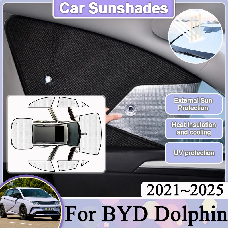 Фото Автомобильный солнцезащитный козырек с полным покрытием для BYD Dolphin 2025 2024 2023 ~ 2021, автомобильный зонтик, черный, серебристый, солнцезащитные козырьки на окно, защитные аксессуары №1
