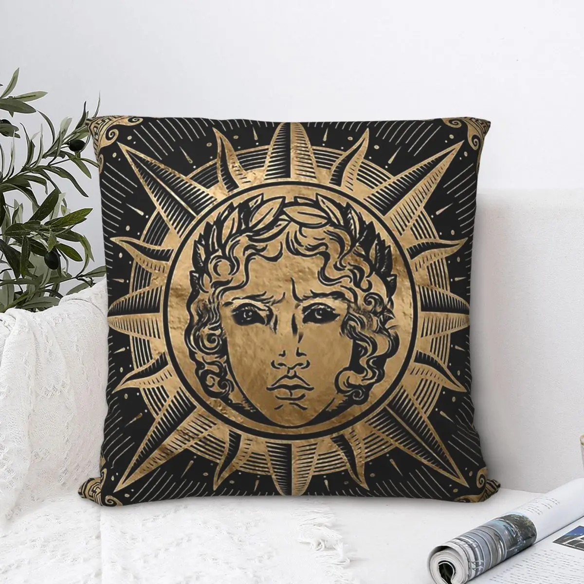 

Golden Apollo Sun God Throw Pillow Case Ancient Greek Mythology Backpack Coussin Covers DIY Printed Washable Home Decor