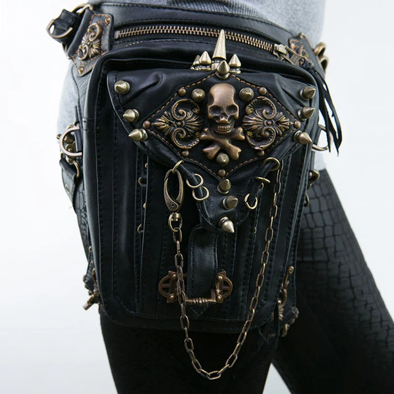 Motorcycle Steam Punk Waist Leg Hip Belt Banana Messenger Shoulder Bag Mobile Phone Waist Bag Fanny Packs Pack For Women Gothic