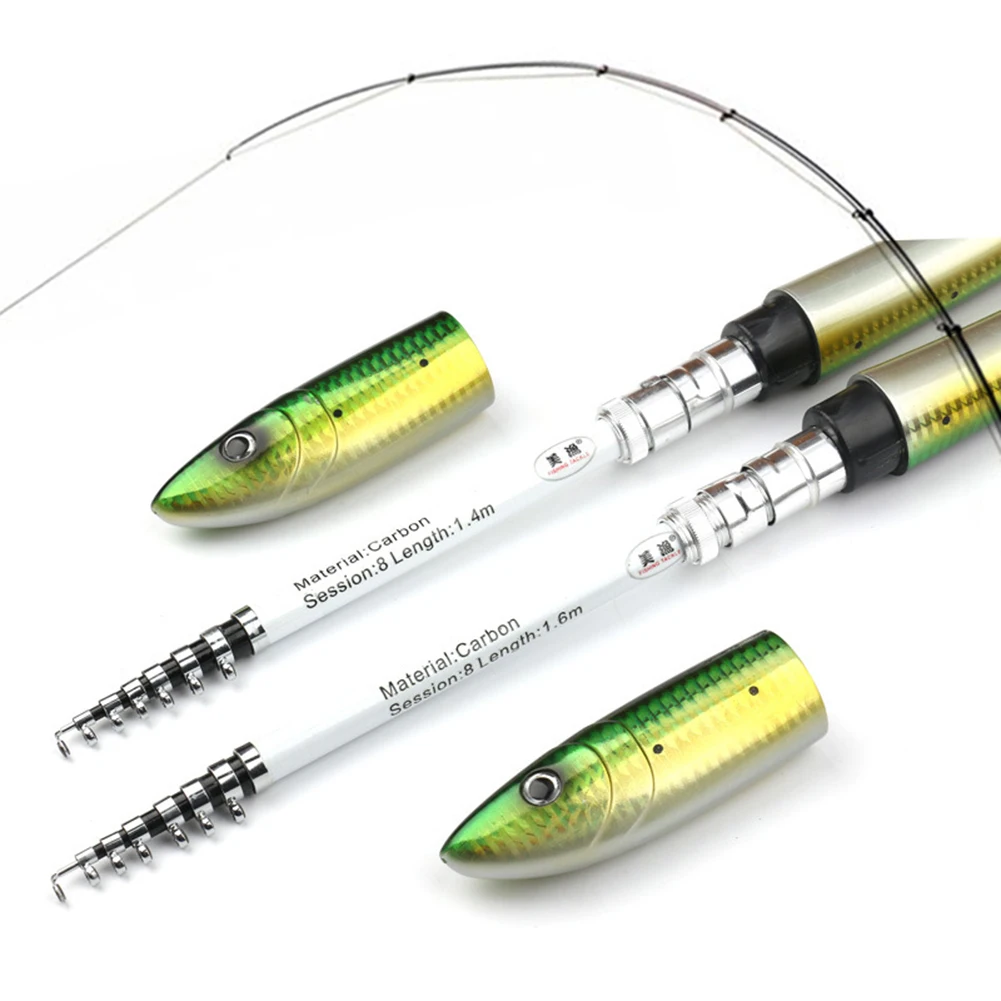

Carbon Fiber Fishing Rod Fish Shape Telescopic Rod With Spinning-Reel Line Kits Portable Outdoor Fishing Rods Accessories Tackle