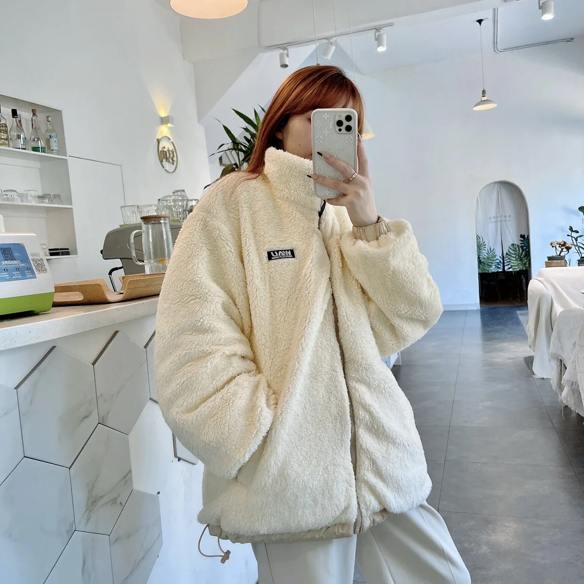 Off-season specials Korean version of who lamb velvet jacket women couples wear down jackets loose winter jackets on both sides