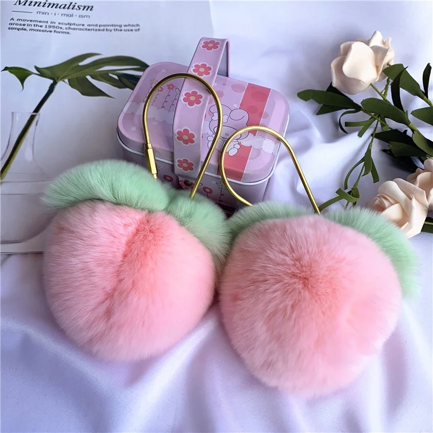 

1 Pair Human Peach Pendant Rex Rabbit Hair Heart Ornament Car Pink Bag Handbag Key Chain Sailor Moon Honkai Star Rail