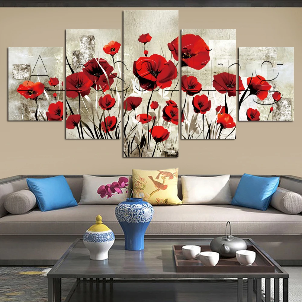 

Artsailing Flower Abstraction Rose Chrysanthemum 5 Pieces Poster No Framework Wall Art Modular Hd Prints Pictures Bedside