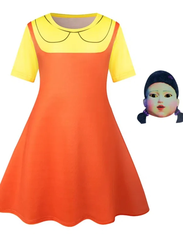Meisjes Inktvis En Spel Korte Mouw Косплей Аниме Jurk Kid Хэллоуин Костюм Gele Поп комплекс Jurken Voor