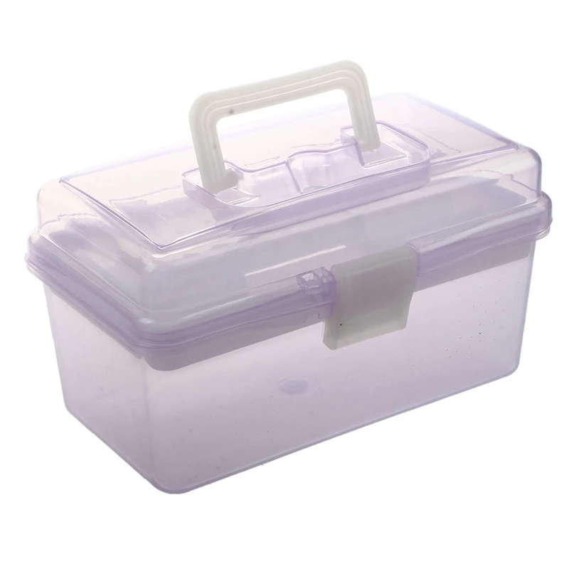 

2X Plastic Handle 2 Layer Hardware Tools Storage Box, Clear Purple