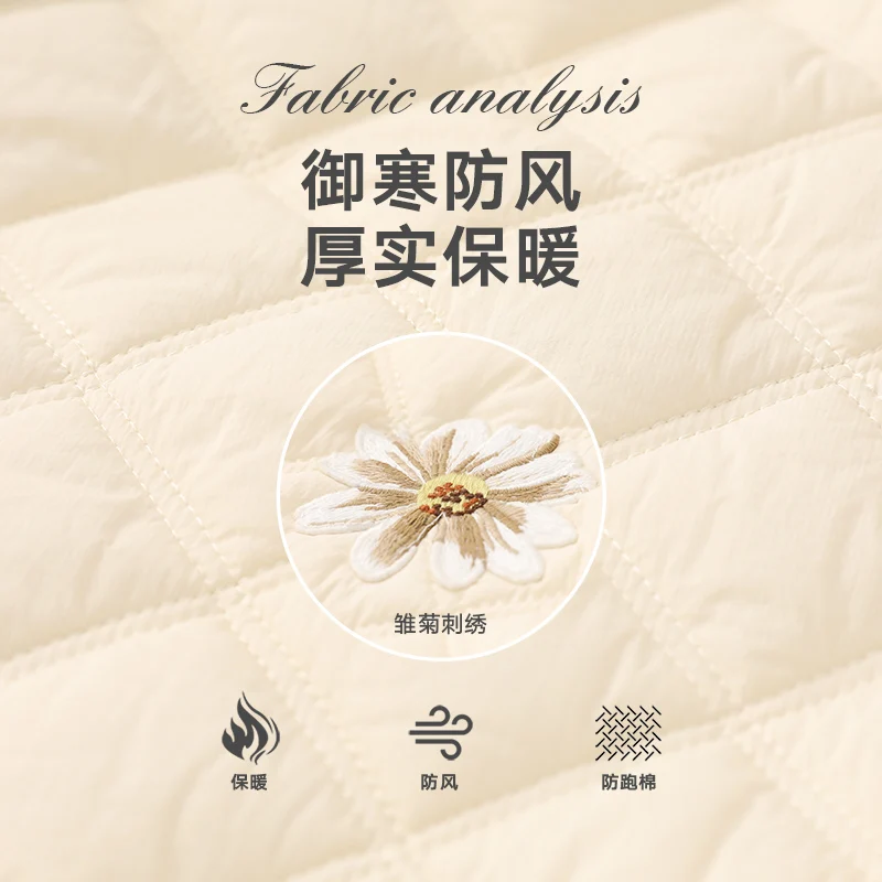 Vimly Short Quilted Parkas Coat Women 2022 Winter Warm Padded Jacket Fashion O-neck Thicken Embroidery Baseball Outwear Clothing