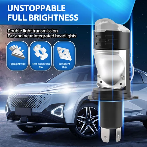 Автомобильная лампа Мини-объектив 40000LM 300W Светодиодные лампы H4 Фара для автомобилей Дальний свет Ближнего света Проектор Турбовентилятор Освещение 6000K Белый