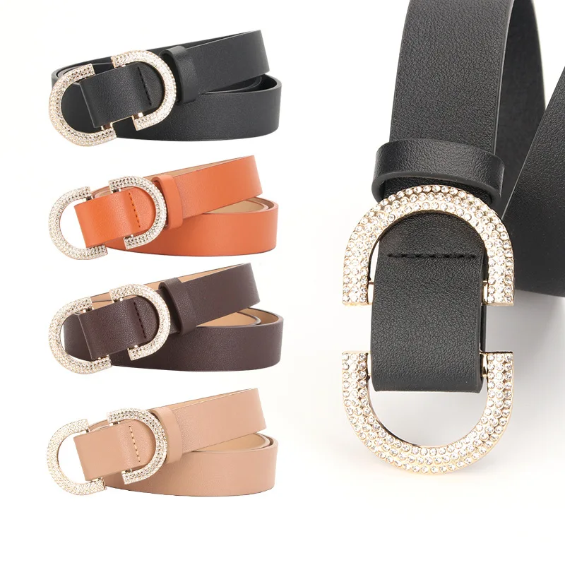New Fashion Belt Women Circle Diamond Decorate Buckle PU Leather Material Belt Female Casual Style Elegant Waist