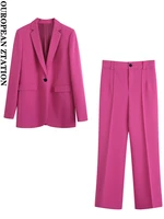 women 2022 fashion single button blazer coat and with seam detail high waist straight pants office professional wear