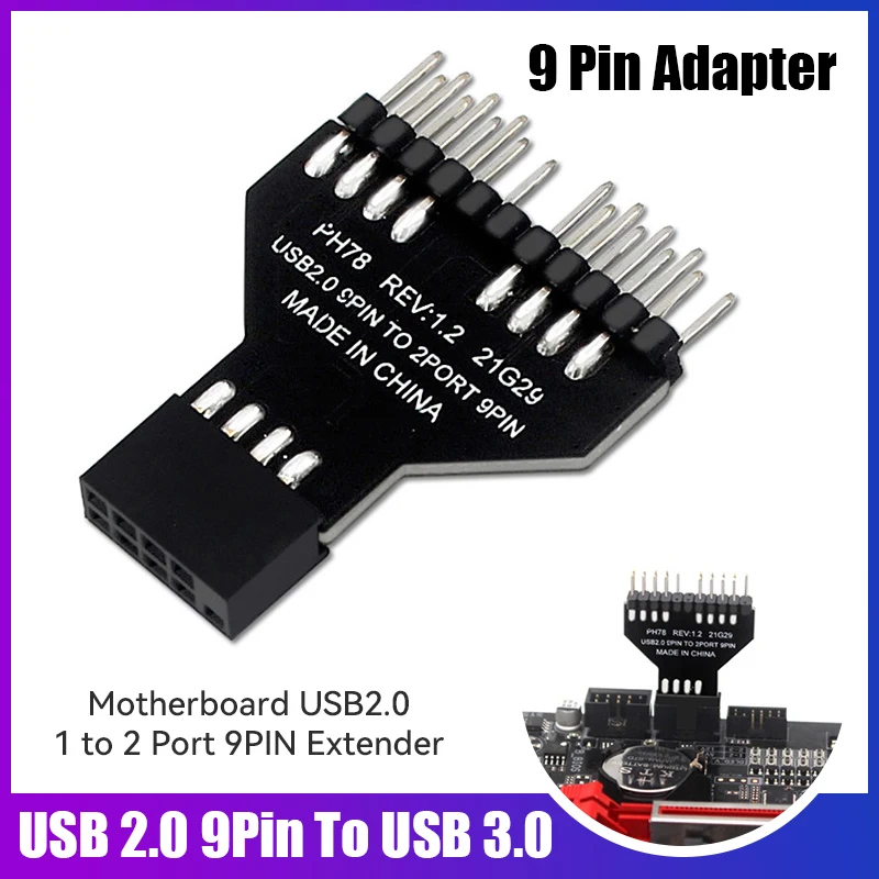 Motherboard USB 9Pin Interface Header Splitter 1 to 2 Extension Cable Adapter 9-Pin USB HUB USB 2.0 Connectors for RGB Lamp Fan