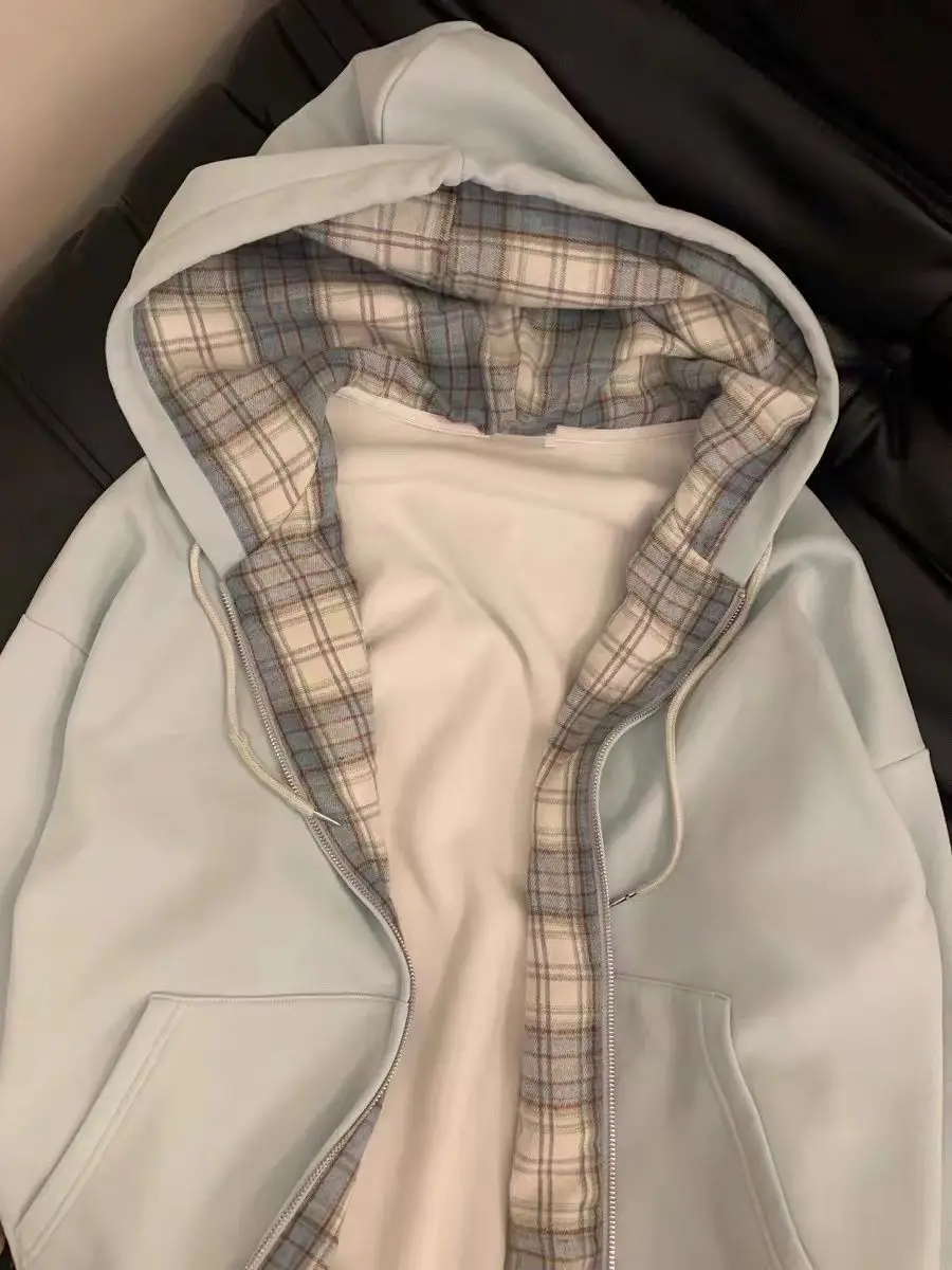 Толстовки с капюшоном женские карманы напуском винтажные клетчатые плюс