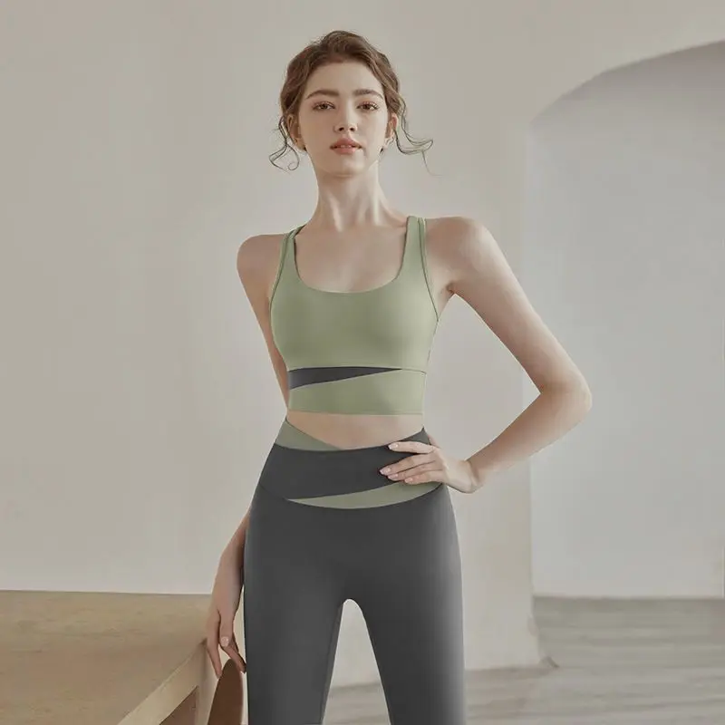 

Женский модный противоударный костюм-майка с бюстгальтером для фитнеса и бега