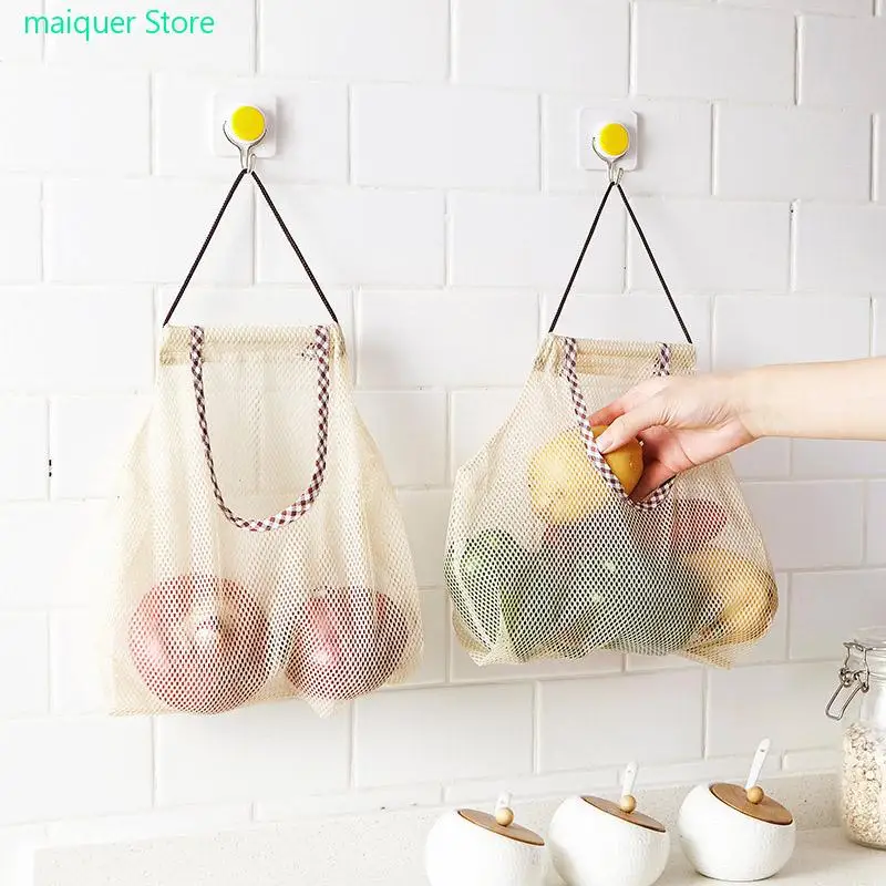 

Reusable Produce Fruit Vegetable Bags Portable Hanging Storage Bags for Potato Onion Home Kitchen Bathroom Organizer Bags