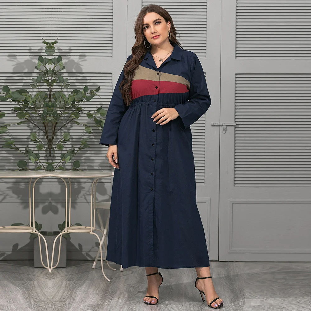 

Женское свободное темно-зеленое платье с V-образным вырезом и длинным рукавом