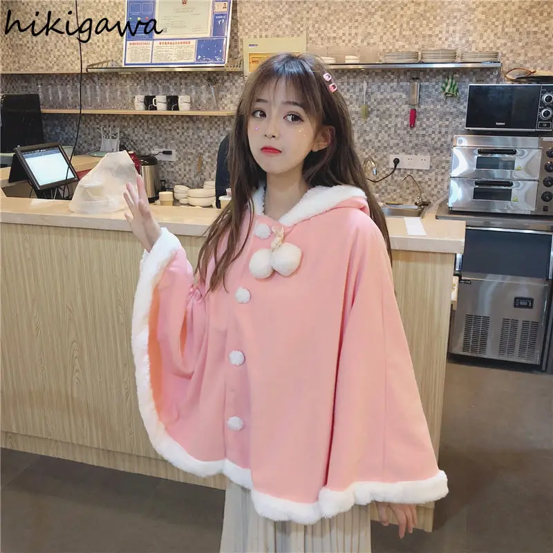 Осенне-зимняя одежда японские куртки Женское шерстяное пальто с капюшоном и