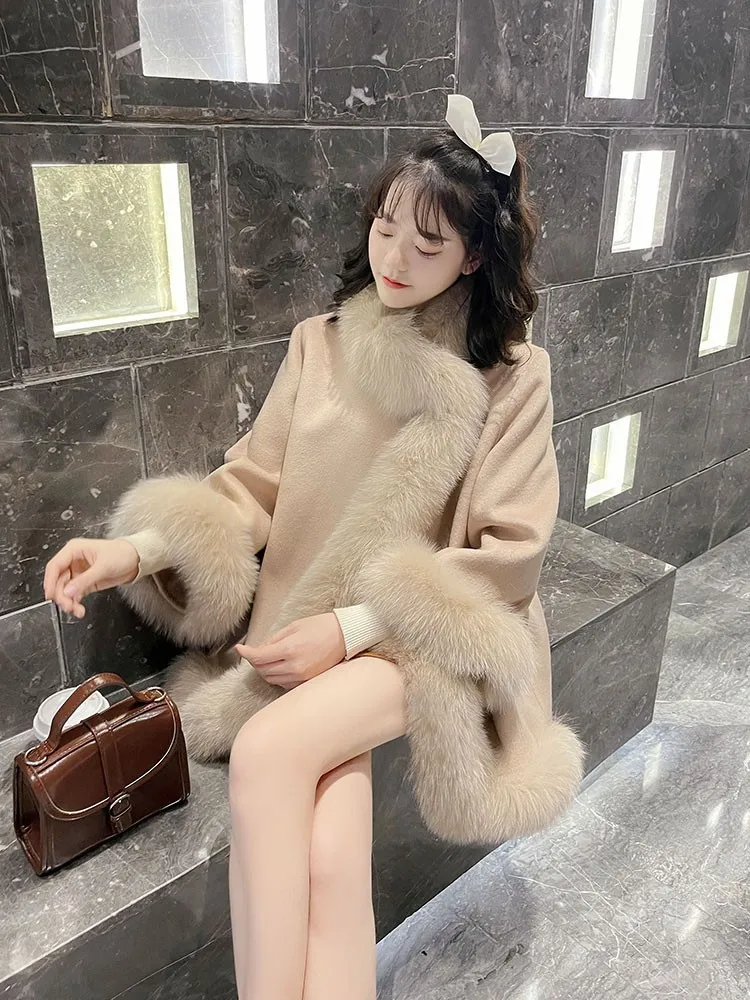 Loose cape shawl plush coat young