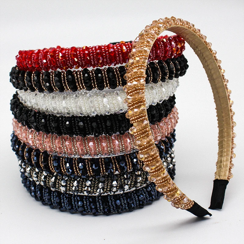 

2022 Face Wash Headband Thin Edge Pure Handmade Rhinestone Beaded Headband Fashion Hair Accessories Simple Headwear for Women