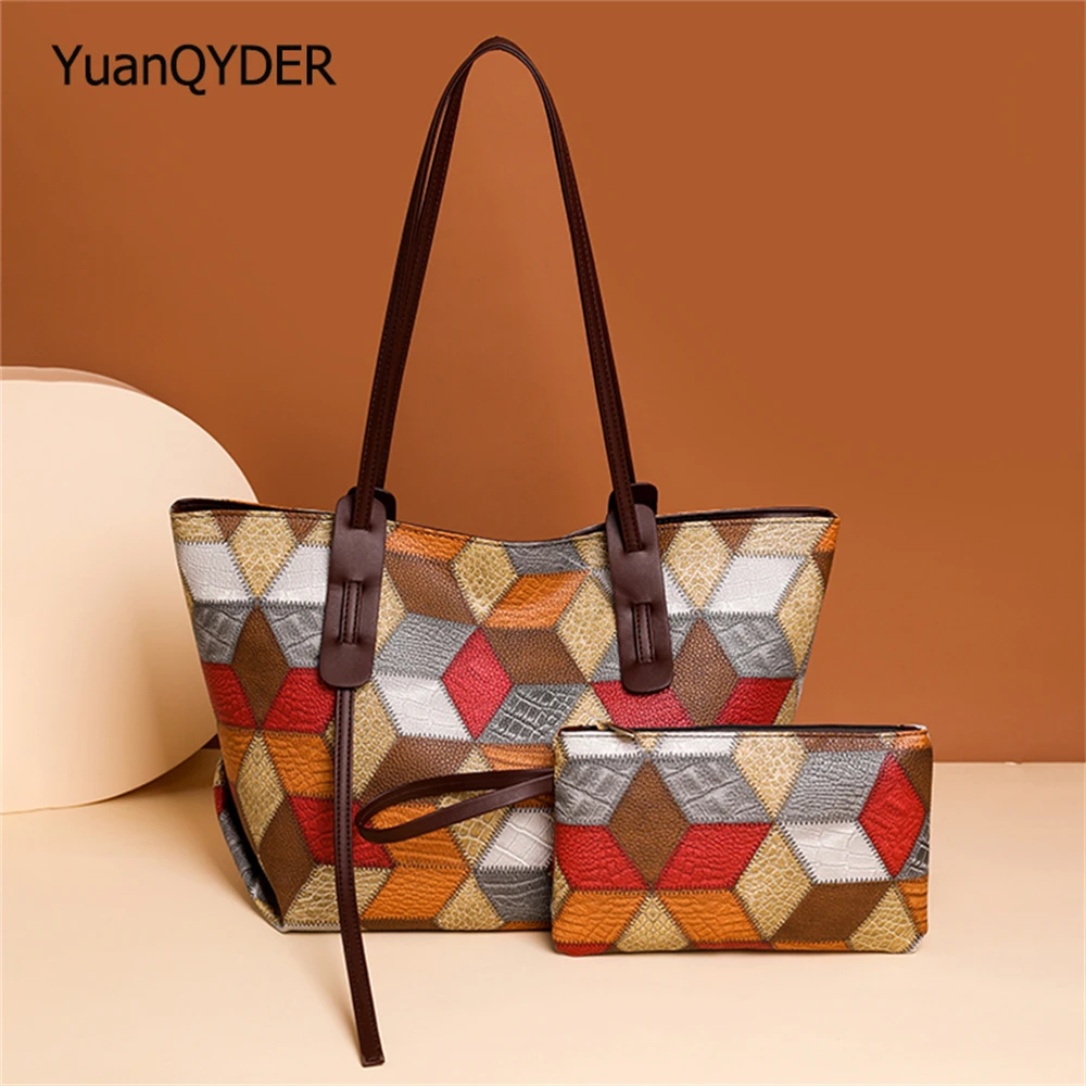 

Panelled Design Large Capacity High Quality Leather Women's Shoulder Bag Fashion Women's Compound Bag 2022 New Women's Bag Sac