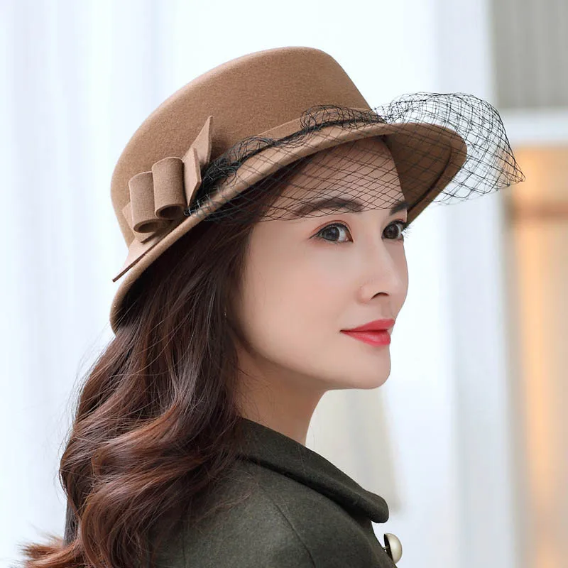 

Элегантные шляпы для женщин, зимняя фетровая шляпа, модная шляпа, женская шапка с цветочным принтом, женская шляпа-«Колокол», шерстяные шляп...