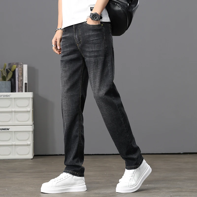 Высококачественные мужские джинсы: прямые джинсовые брюки стандартного кроя с