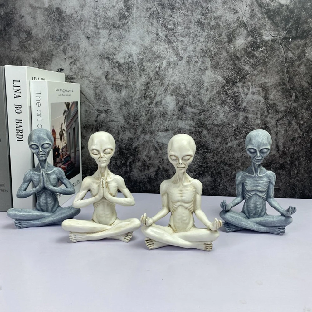 

Resin Meditation Alien Statue Miniatures Outdoor Indoor Sculptures and Figurines Handcraft Ornament Gift for Home Decorations