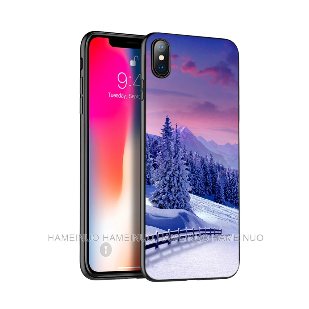 

Черный чехол из ТПУ для iphone 5 5s SE 2020 6 6s 7 8 plus X 10 XR XS 11 pro MAX, силиконовый чехол, кошка, собака, медведь, олень, Снежная сцена