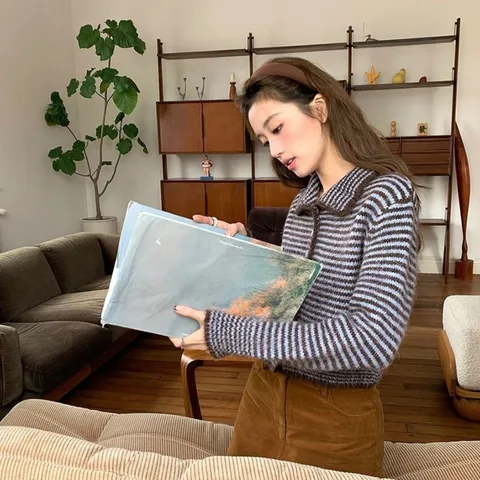 Neploe Короткий винтажный кардиган в полоску