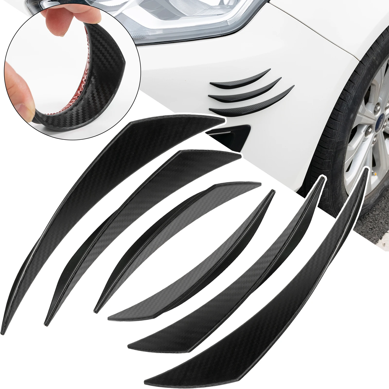 

6pcs/set Universal Car Front Bumper Lip Decoration Diffuser Splitter Fins Body Spoiler Canards Valence Refit Carbon Fiber Glossy