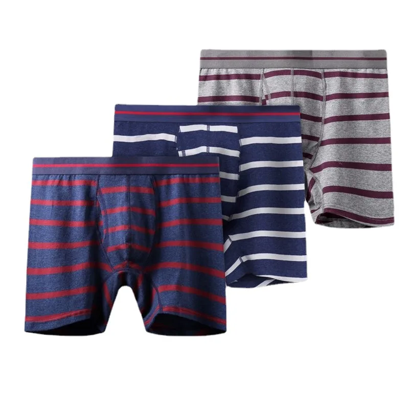 

1 Pair of Pure Cotton Men's Underwear Plus Long Boxer Men's Cycling Underwear Running Sports Wear-resistant Leg Boxer Stripes
