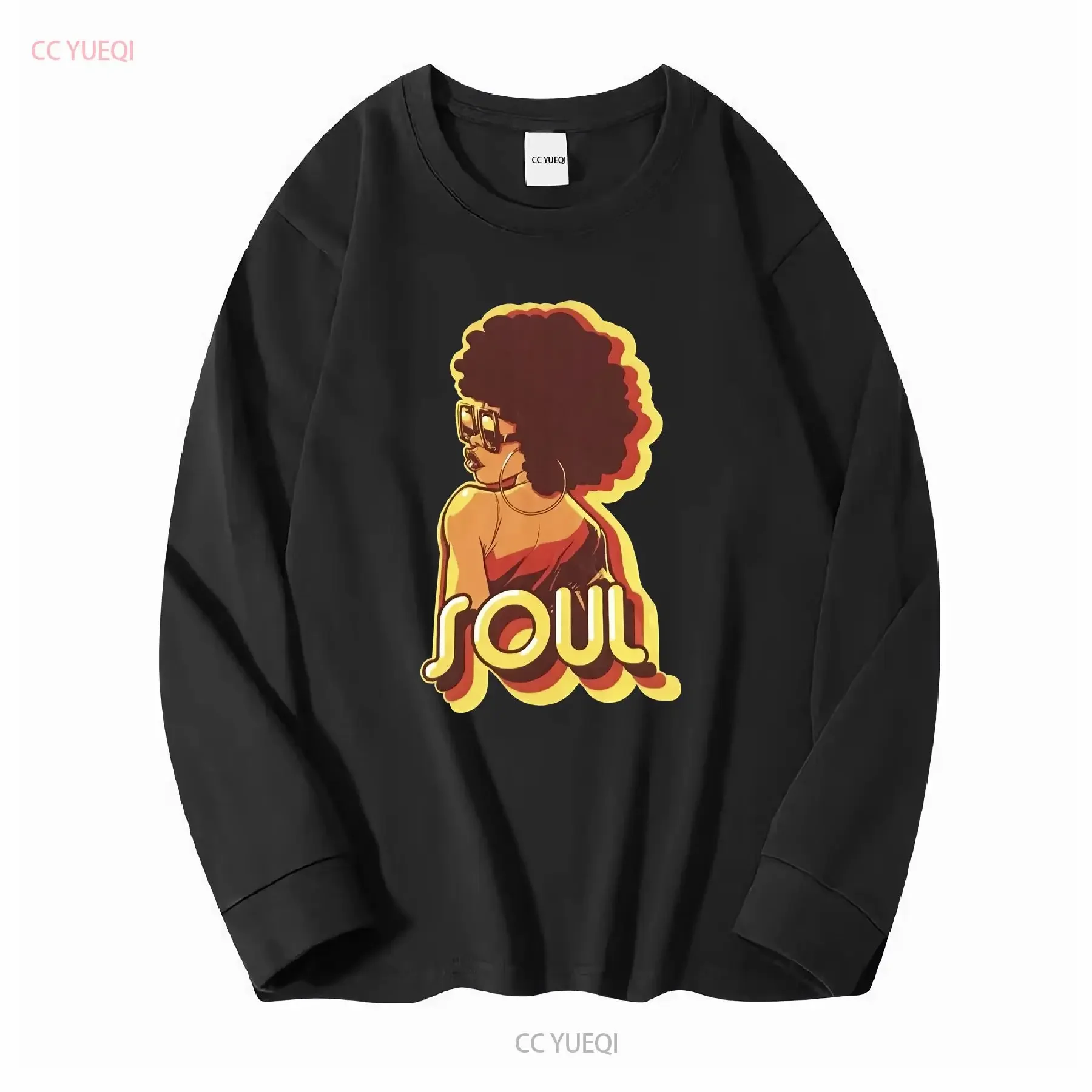 Фото Футболка SOUL с принтом Hot Afro Girl Soultrain, мужская, черная, размер XL, очень редкая, с длинными или короткими рукавами, винтажная, мягкая, стильная, с графическим принтом. №2