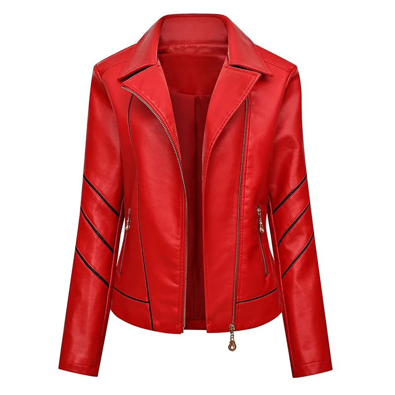Kenntrice Women's Biker Jacket 2022 Spring Autumn Oversize Coat Thin Slim Fit Stylish Lady Comfort Wear PU Faux Leather Overcoat